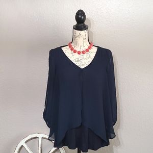 V-Neck Sheer Split Sleeve Top Blouse Shirt